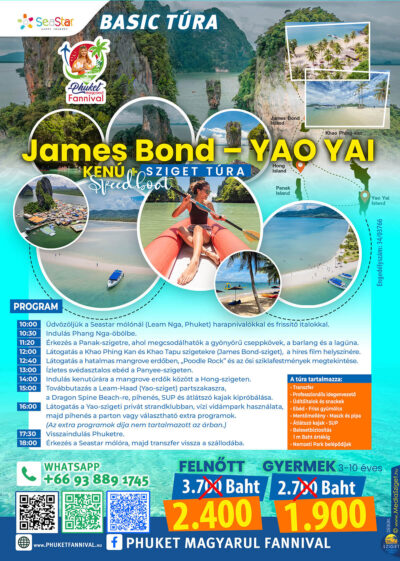 Phi Phi-szigetek, Maya Bay és Khai-sziget speedboat túra programterv – Phuket Fannival magyar nyelvű idegenvezetés.
