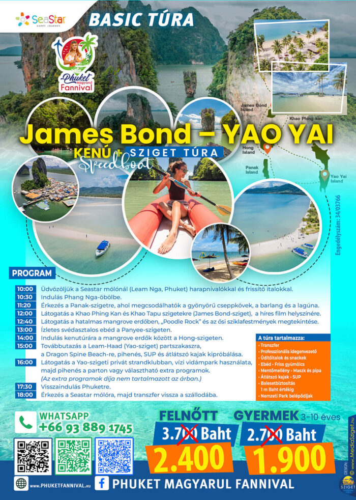 Phi Phi-szigetek, Maya Bay és Khai-sziget speedboat túra programterv – Phuket Fannival magyar nyelvű idegenvezetés.