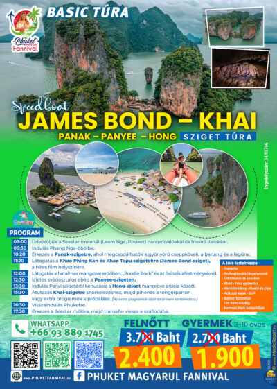 James Bond-sziget és Khai-sziget speedboat túra kenuprogrammal a Hong-szigetnél – Phuket Fannival magyar nyelvű idegenvezetés.
