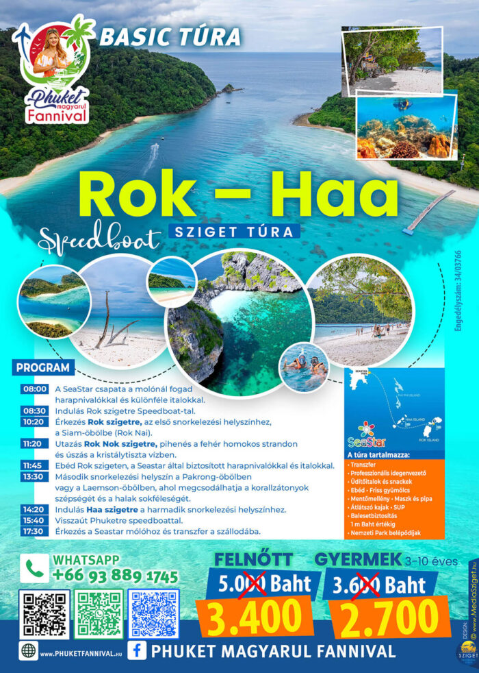 Phi Phi-szigetek, Maya Bay és Khai-sziget speedboat túra programterv – Phuket Fannival magyar nyelvű idegenvezetés.